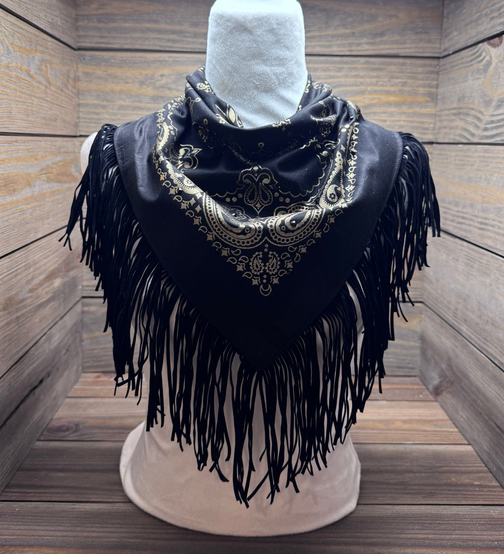 Black Gold Renegade - Black & Gold Western Bandana with Fringe