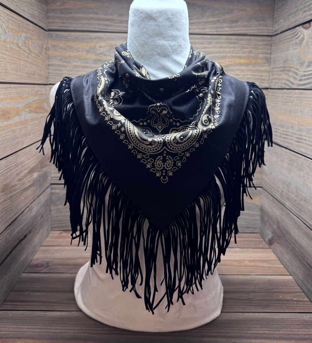 Black Gold Renegade - Black & Gold Western Bandana with Fringe