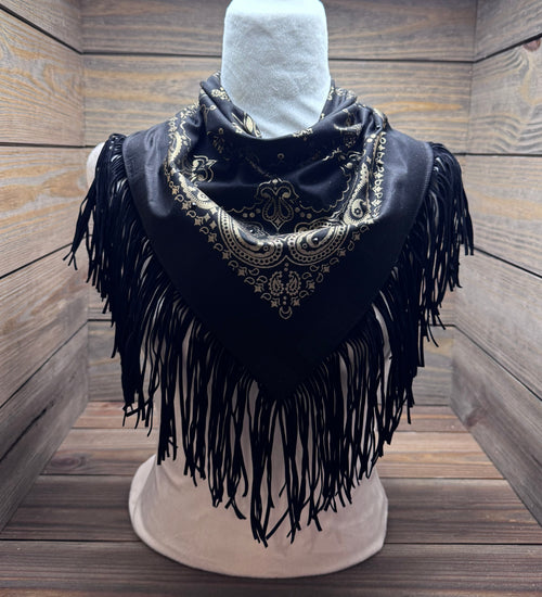 Black Gold Renegade - Black & Gold Western Bandana with Fringe