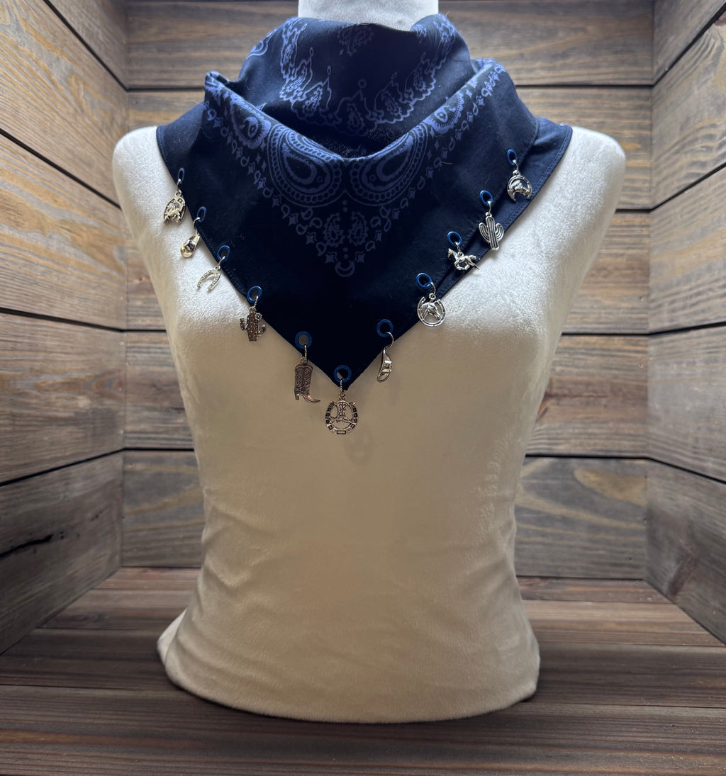 Blue Moon Cowgirl - Navy Blue Western Bandana with Charms