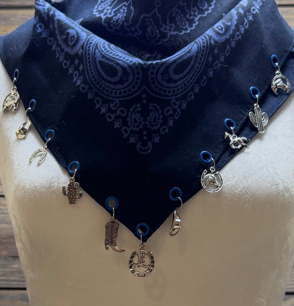 Blue Moon Cowgirl - Navy Blue Western Bandana with Charms