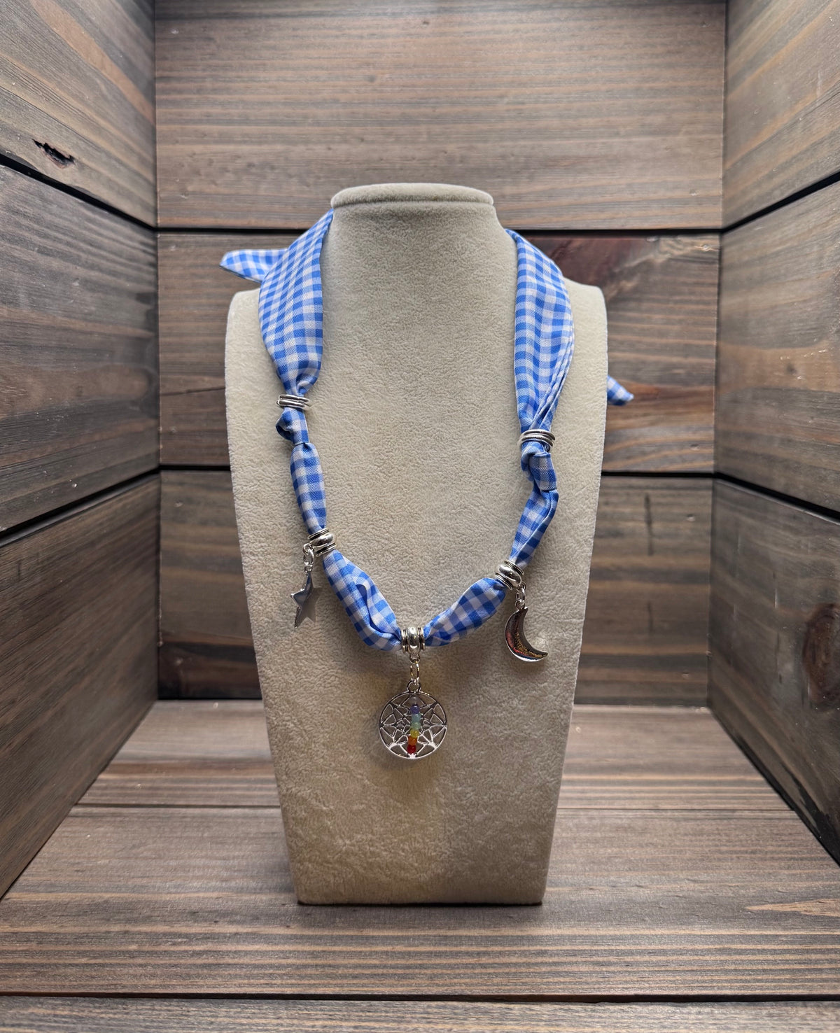 Chasing Blue Skies - Blue Plaid Western Charm Necklace