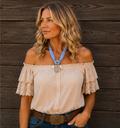 Chasing Blue Skies - Blue Plaid Western Charm Necklace