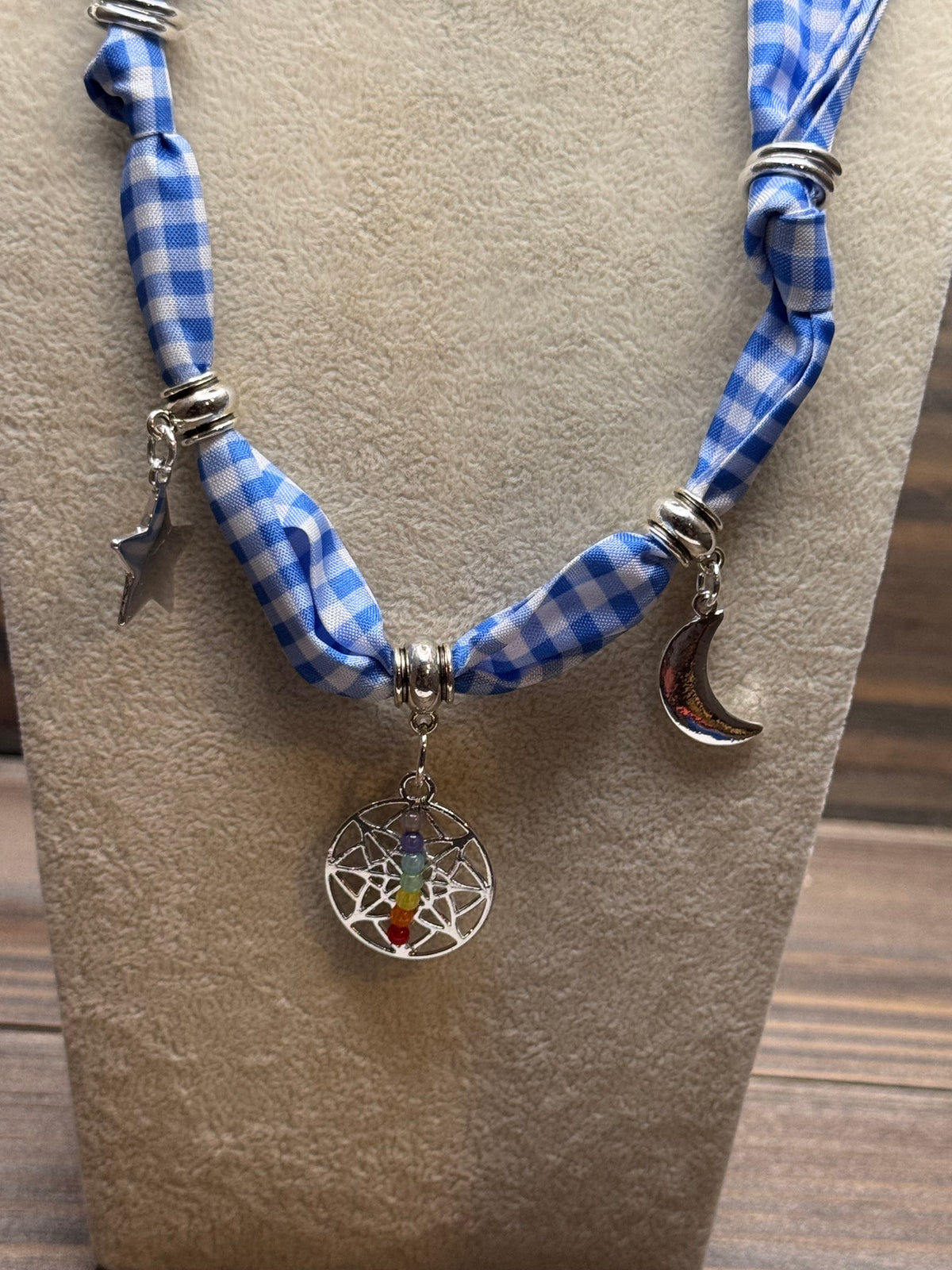Chasing Blue Skies - Blue Plaid Western Charm Necklace