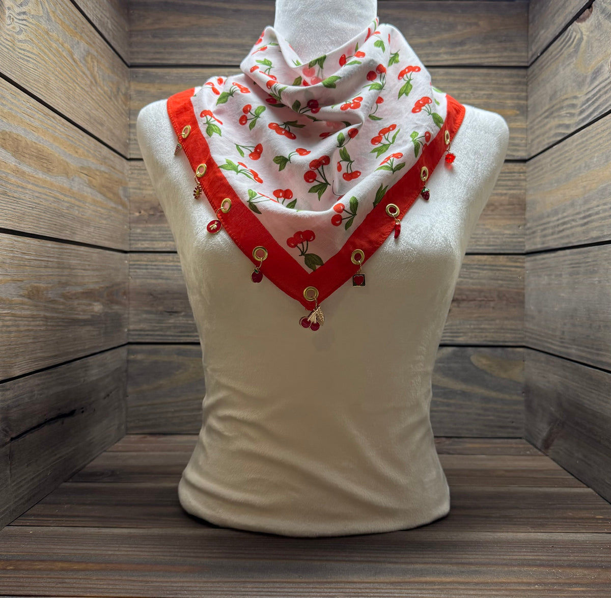 Cherry Bomb - Cherry Print Western Bandana with Charms