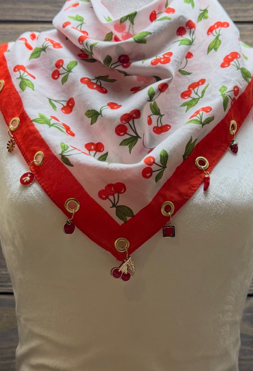 Cherry Bomb - Cherry Print Western Bandana with Charms