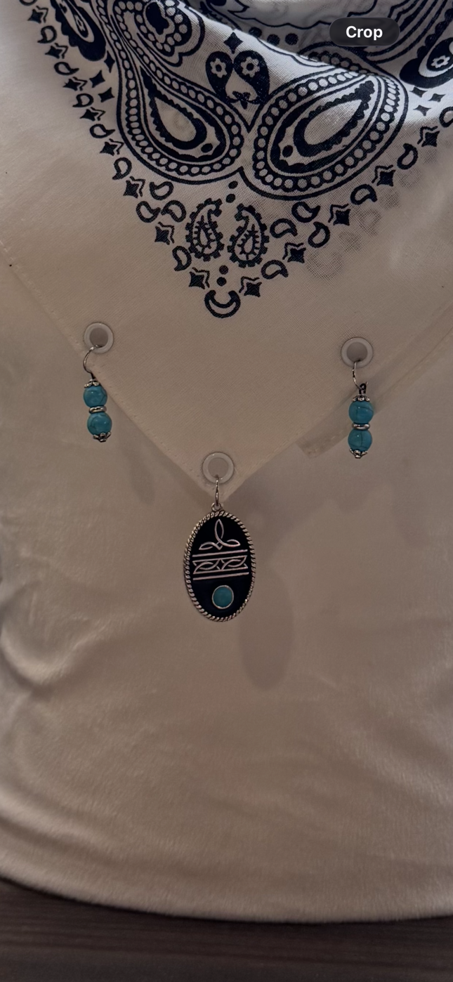 Desert Turquoise - White Western Bandana with Turquoise Charms
