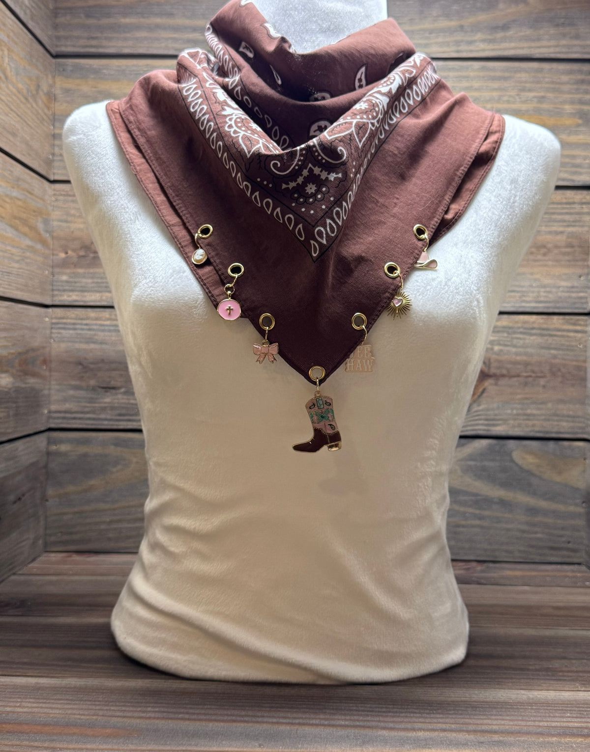 Dusty Rose Cowgirl - Brown Western Bandana with Charms