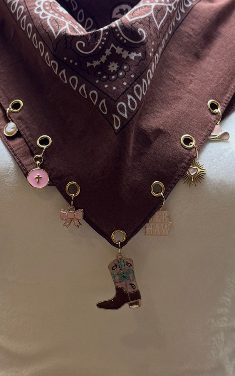 Dusty Rose Cowgirl - Brown Western Bandana with Charms