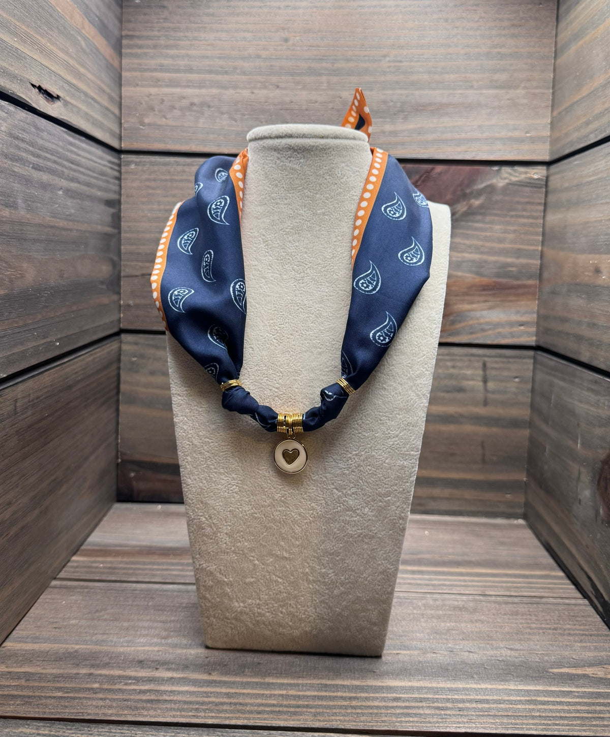 Golden Hour Heart - Navy Bandana western Charm Necklace