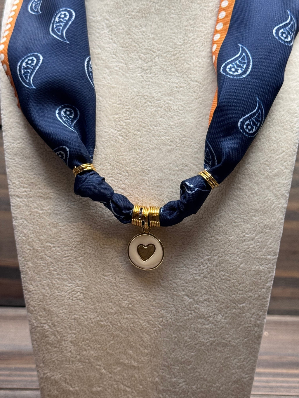 Golden Hour Heart - Navy Bandana western Charm Necklace