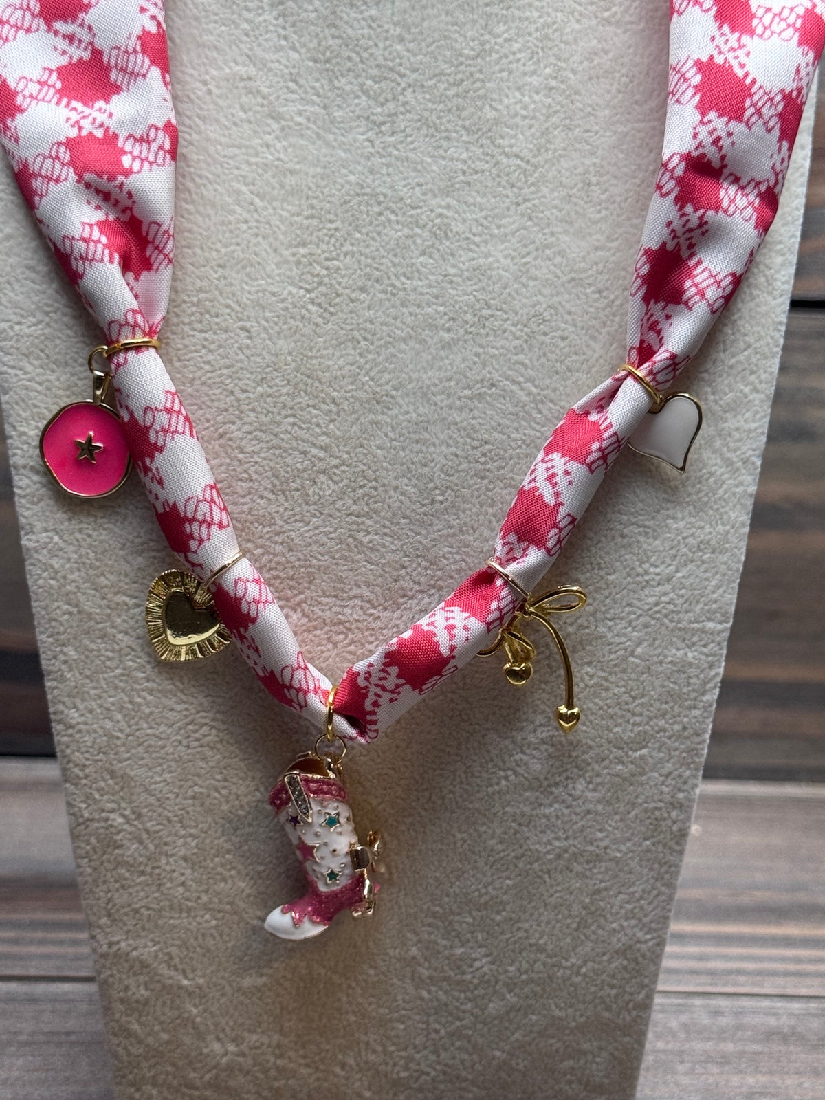 Sweetheart Rodeo - Pink and White Checkered Charm Necklace
