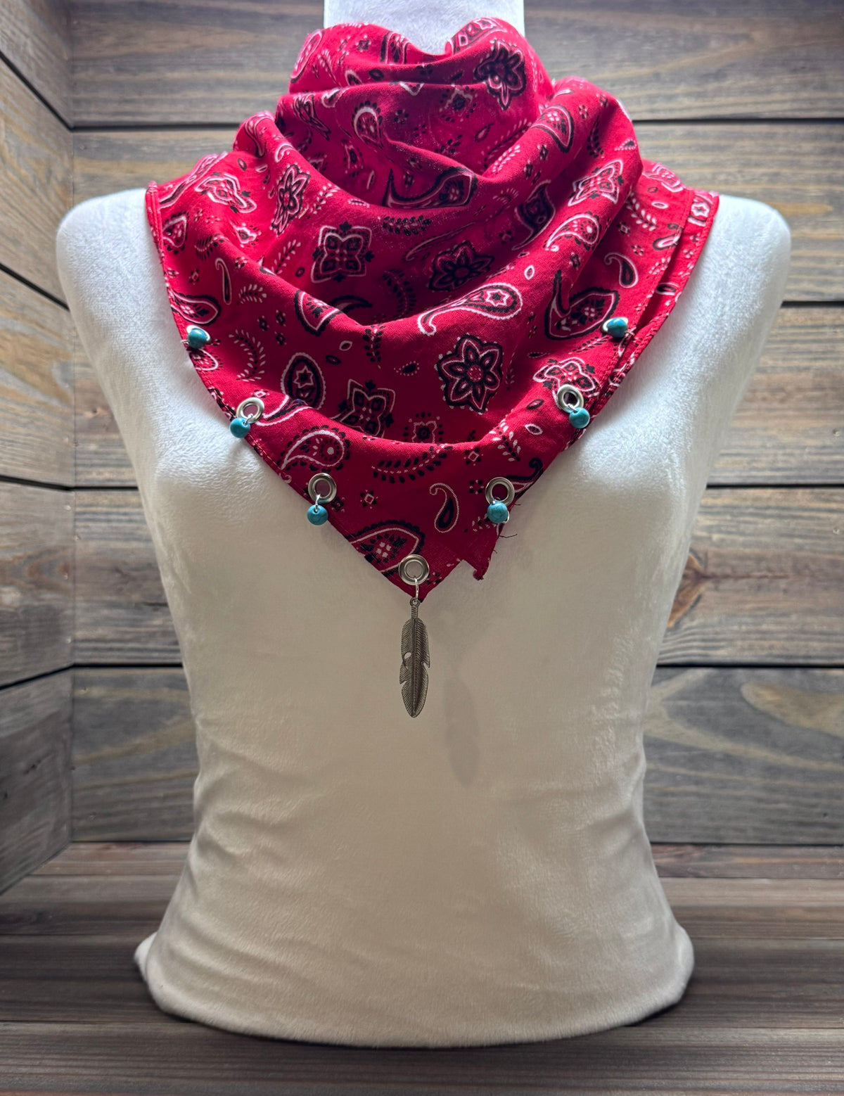 Wild Red Feather - Red Western Bandana with Charms